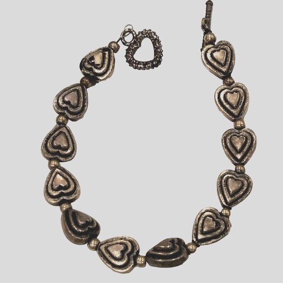 Vintage Silver Tone Metal Heart Bead Bracelet Valentines Day 8 inch - Picture 2 of 6